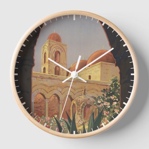 Vintage Travel Poster For Palermo Italy Clock