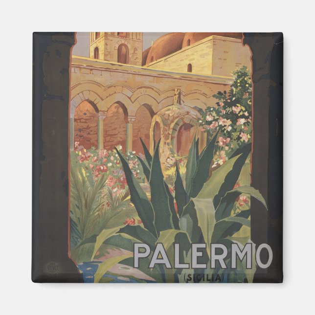 Vintage Travel Poster For Palermo, Italy. Magnet (Front)