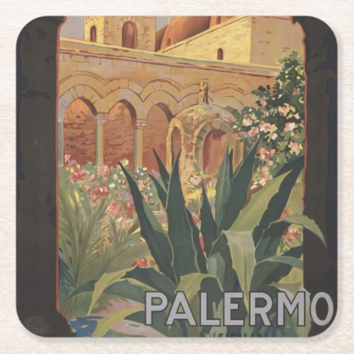 Vintage Travel Poster For Palermo Italy Square Paper Coaster