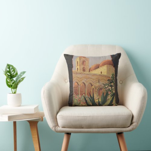 Vintage Travel Poster For Palermo Italy Throw Pillow