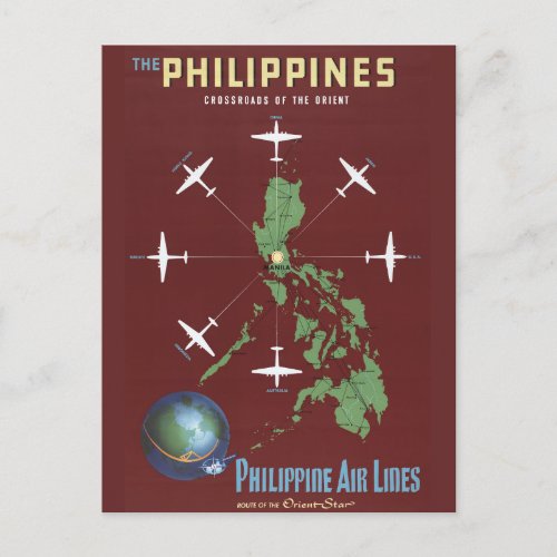 Vintage Travel Poster For Philippine Air Lines Postcard