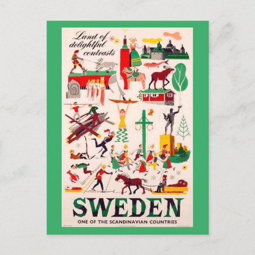 Vintage Travel Poster for Sweden Postcard