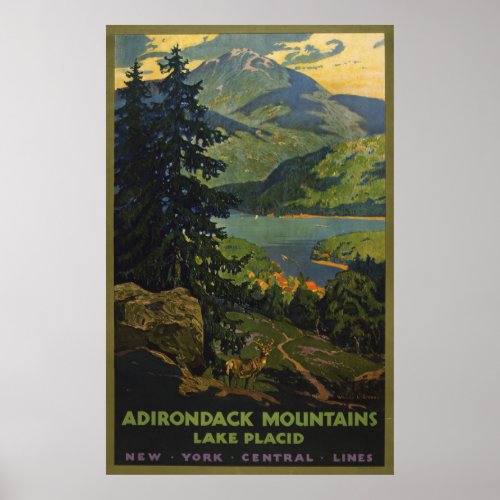 Vintage Travel Poster For The Adirondack Mountains