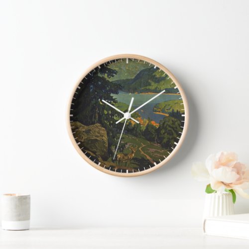 Vintage Travel Poster For The Adirondack Mountains Clock