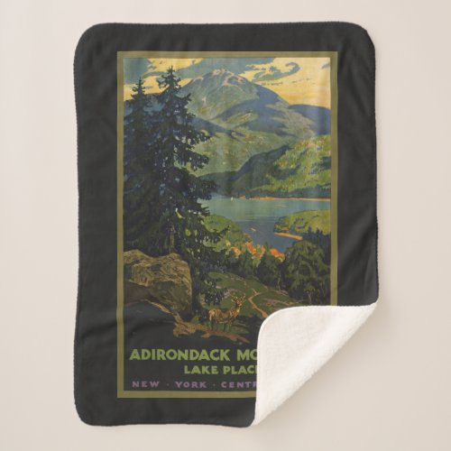 Vintage Travel Poster For The Adirondack Mountains Sherpa Blanket
