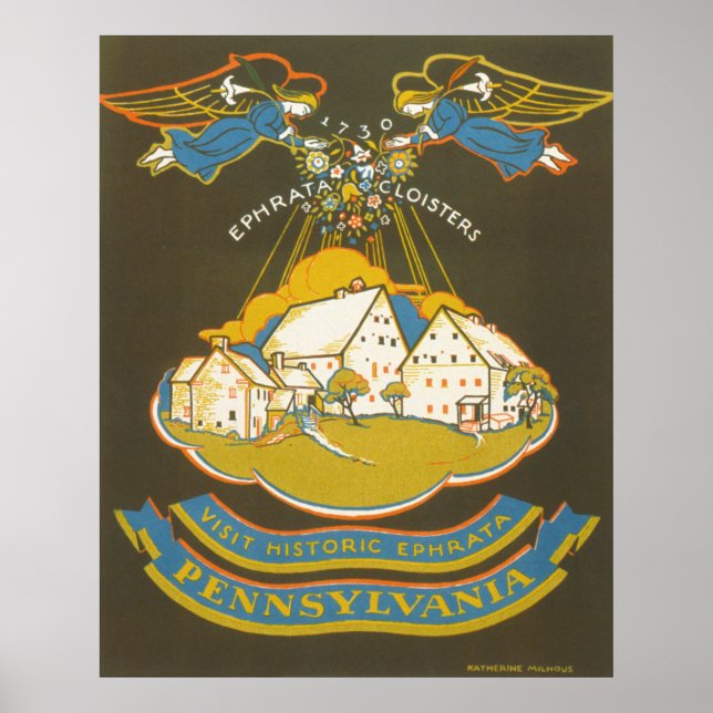 Vintage Travel Poster For The Ephrata Cloister (Front)