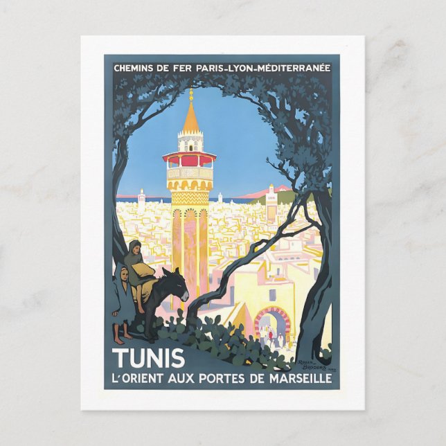 Vintage Travel Poster for Tunis, Tunisia, Postcard (Front)