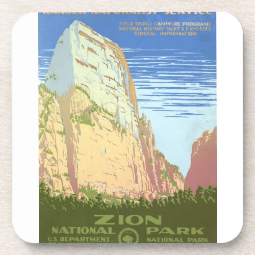 Vintage Travel Poster For Zion National Park Beverage Coaster
