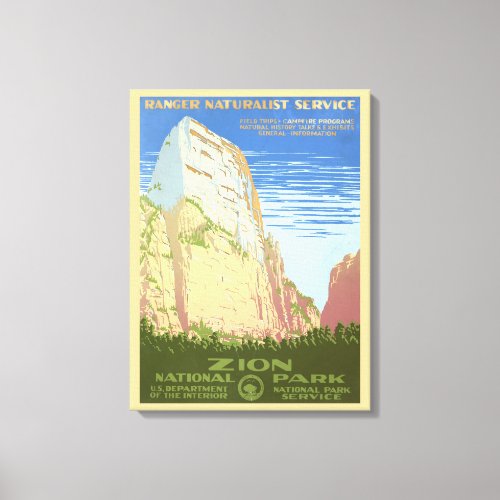 Vintage Travel Poster For Zion National Park Canvas Print