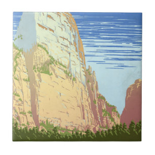 Vintage Travel Poster For Zion National Park Ceramic Tile