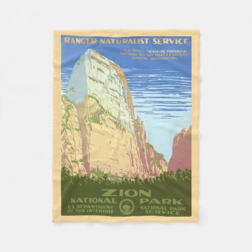 Vintage Travel Poster For Zion National Park Fleece Blanket
