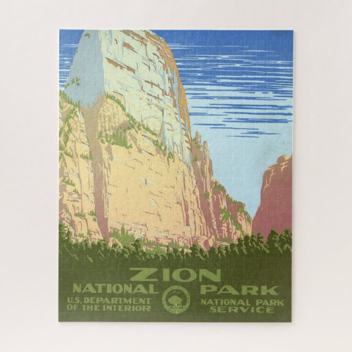 Vintage Travel Poster For Zion National Park Jigsaw Puzzle