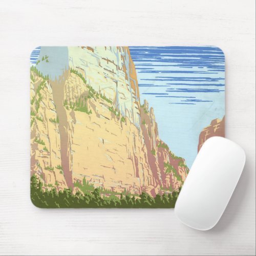 Vintage Travel Poster For Zion National Park Mouse Pad