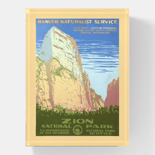 Vintage Travel Poster For Zion National Park Paperweight