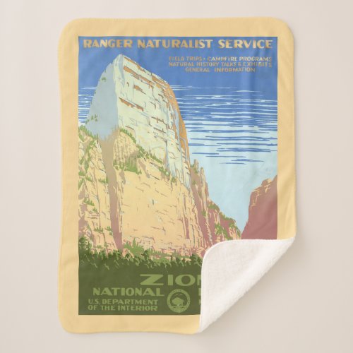Vintage Travel Poster For Zion National Park Sherpa Blanket