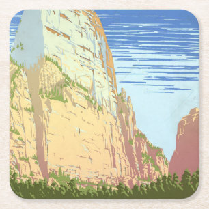 Vintage Travel Poster For Zion National Park Square Paper Coaster