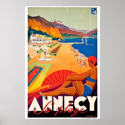 Vintage Travel Poster France _ Anncey a la plage