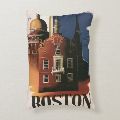 Vintage Travel Poster from Boston Massachusetts Accent Pillow