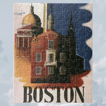 Vintage Travel Poster From Boston  Massachusetts Jigsaw Puzzle by YesterdayCafe at Zazzle