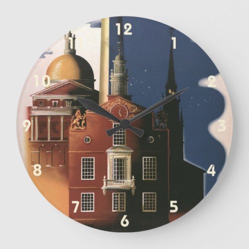 Vintage Travel Poster from Boston Massachusetts Large Clock