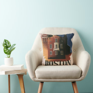 Vintage Travel Poster from Boston, Massachusetts Throw Pillow