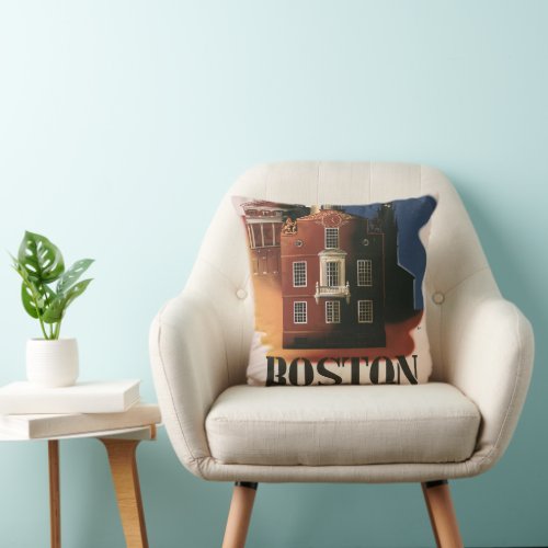 Vintage Travel Poster from Boston Massachusetts Throw Pillow