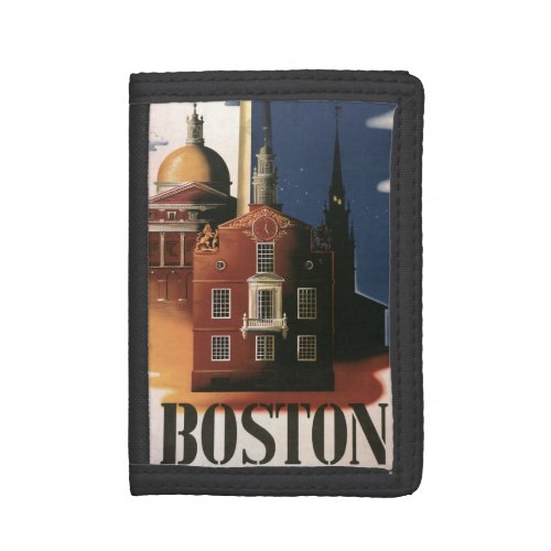 Vintage Travel Poster from Boston Massachusetts Tri_fold Wallet