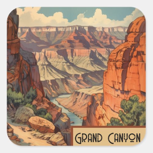 Vintage Travel Poster Grand Canyon Colorado River Square Sticker