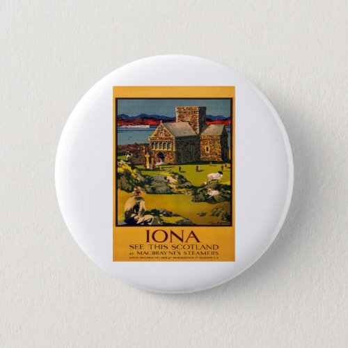 vintage travel poster Iona  Scotland  travel Button