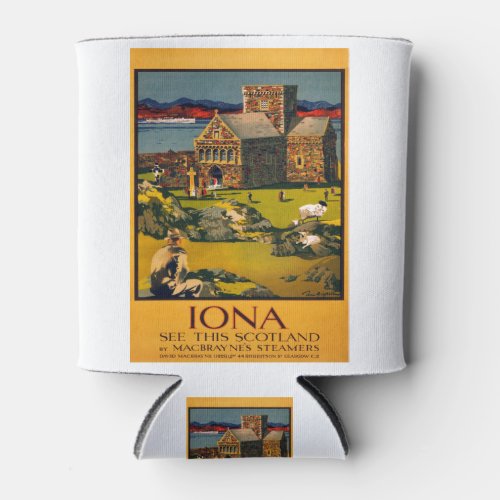 vintage travel poster Iona  Scotland  travel Can Cooler