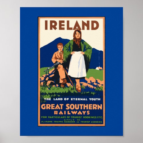 Vintage Travel Poster Ireland Nature Painting Farm