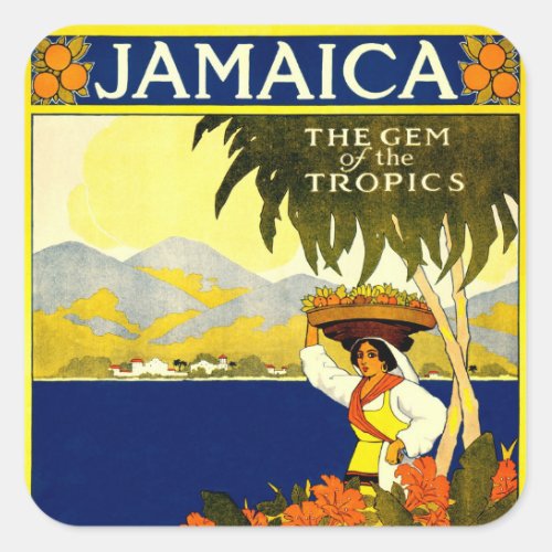 Vintage Travel Poster Jamaica Square Sticker