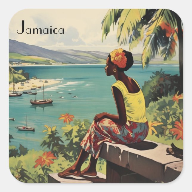 Vintage Travel Poster Jamaican woman  Square Sticker (Front)