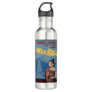 Vintage Travel Poster Java Indonesia Stainless Steel Water Bottle