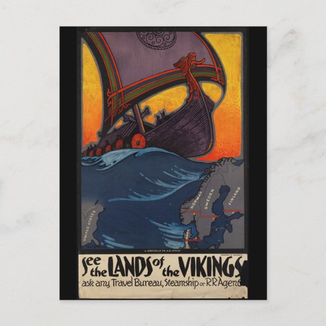 Vintage Travel Poster Land of the Vikings Postcard (Front)