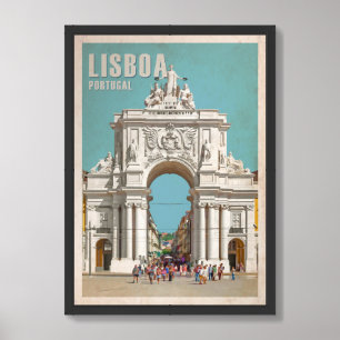 Vintage travel poster. Lisbon, Augusta street arch Framed Art