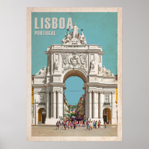 Vintage travel poster. Lisbon, Augusta street arch Poster