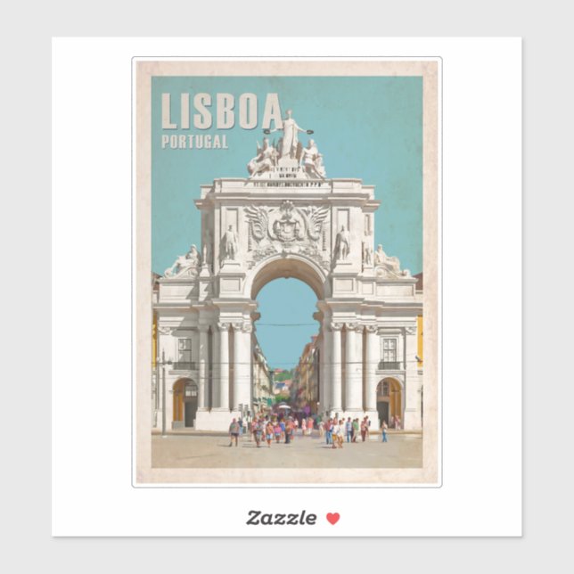 Vintage travel poster. Lisbon, Augusta street arch Sticker (Sheet)