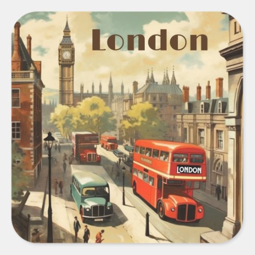 Vintage Travel Poster London City Center Square Sticker