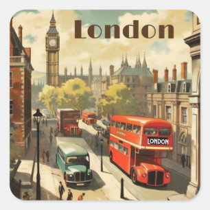 Vintage Travel Poster London City Center Square Sticker