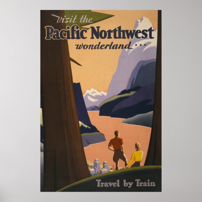 Vintage Travel Poster Looking Out Over Mountains (Front)