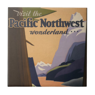 Vintage Travel Poster Looking Out Over Mountains Ceramic Tile