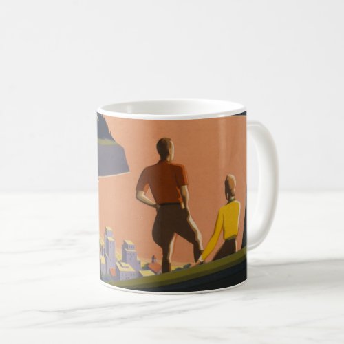 Vintage Travel Poster Looking Out Over Mountains Coffee Mug