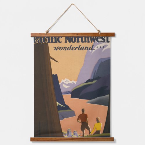 Vintage Travel Poster Looking Out Over Mountains Hanging Tapestry