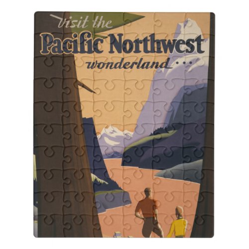 Vintage Travel Poster Looking Out Over Mountains Jigsaw Puzzle
