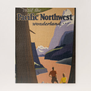 Vintage Travel Poster Looking Out Over Mountains Jigsaw Puzzle