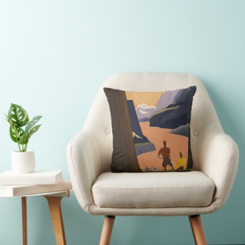 Vintage Travel Poster Looking Out Over Mountains Throw Pillow