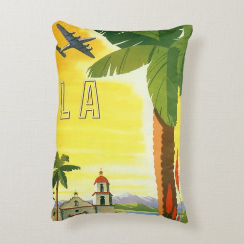 Vintage Travel Poster Los Angeles California Accent Pillow