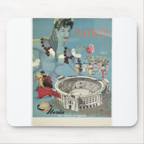 Vintage Travel Poster Madrid Spain Mouse Pad