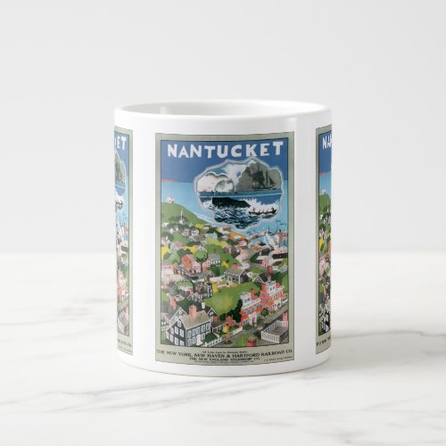 Vintage Travel Poster Map of Nantucket Island MA Giant Coffee Mug